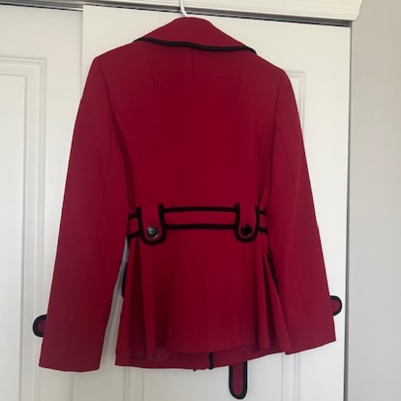 Red Nine West Blazer Jacket with Black Piping and Tie Waist - Size 4 - Picture 3 of 3